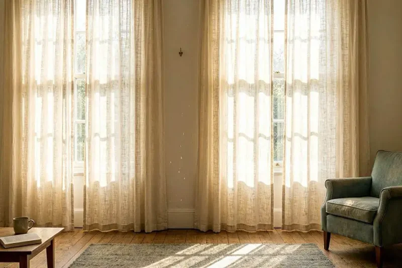 Sunlight coming through windows with curtains closed