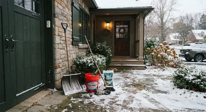 Snow shovel and winter home emergency supplies