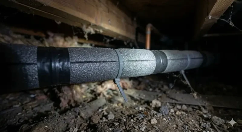 Insulated residential water pipes protected from freezing